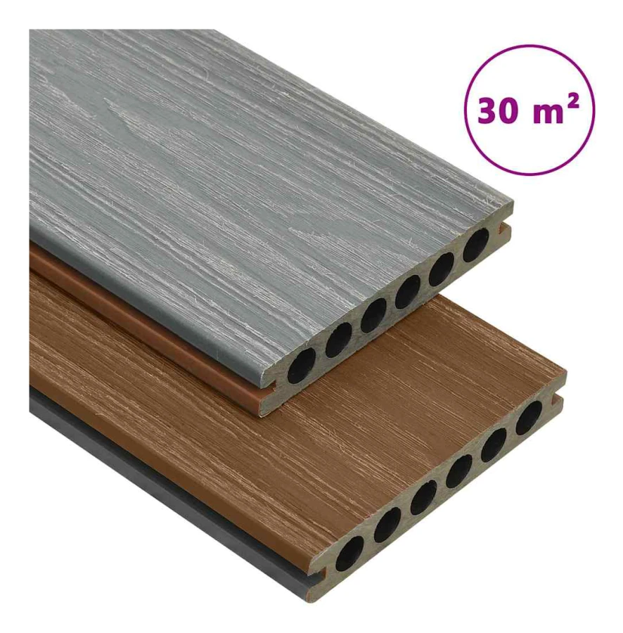 WPC-golvplattor med tillbehör brun och grå 30 m² 2,2 m