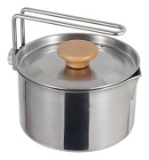 1L Campingvattenkokare i rostfritt stål med lock och vikbart handtag, Ø13,8cm, Inkluderar förvaringsväska, Lämplig för kokande vatten och matlagning under camping