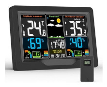 Väderstation, Trådlös Inomhus/Utomhus Väderstation med Utomhussensor, Digital Färg-LCD-skärm, Termometer, Hygrometer, Barometer