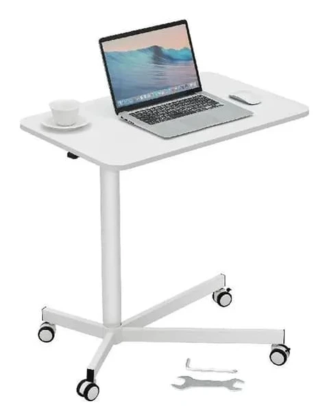 20kg lastkapacitet bärbart sitt-stå skrivbord med 4st 360° svängbara hjul, 723-1122 mm justerbar höjd, 740 x 480 mm rymlig bordsskiva