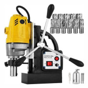 1100W 550RPM 12000N elektrisk magnetisk borrpress med 11st Kärnborr, dubbel laxstjärtsstyrskena, halkfritt handtag