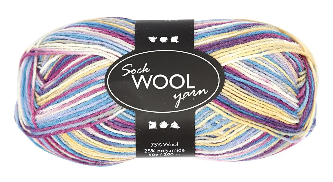  Strumpgarn, L: 200 m, off-white/lila harmoni, 50g